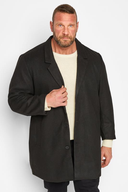 Men's  JACK & JONES Big & Tall Black Single Breasted Textured Coat