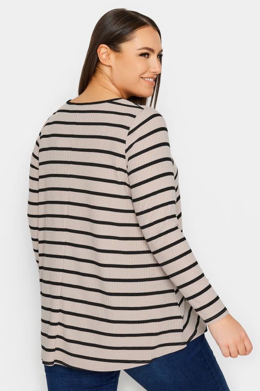 YOURS Plus Size Stone Brown & Black Stripe Ribbed Swing T-Shirt | Yours Clothing 3