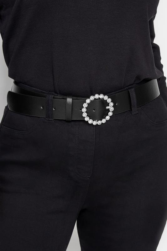 Black Diamante Circle Buckle Belt | Yours Clothing 1