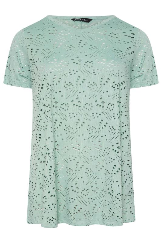 YOURS Plus Size Sage Green Broderie Anglaise Swing T-Shirt | Yours Clothing 6