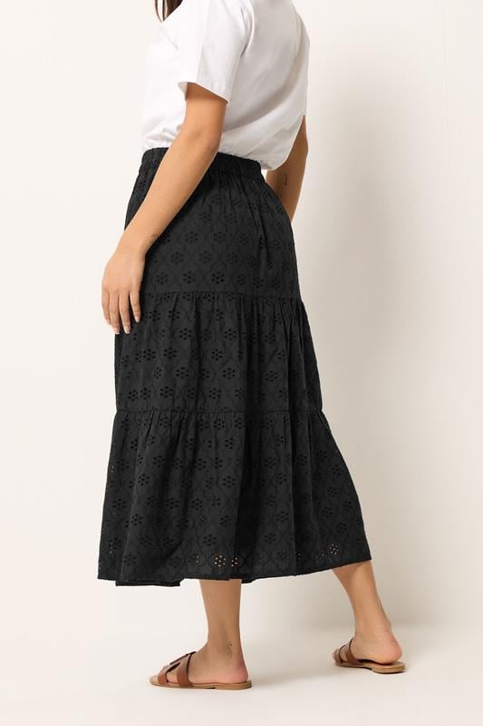 M&Co Petite Black Broderie Tiered Cotton Maxi Skirt | M&Co 2