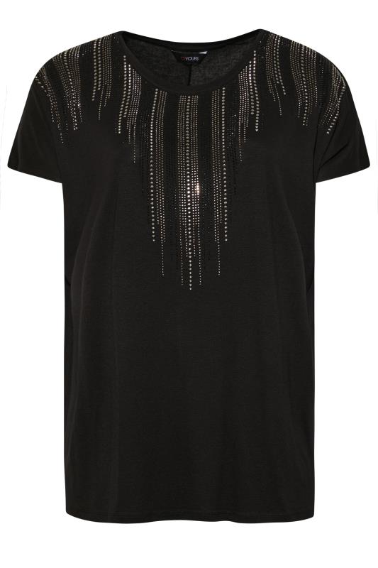 Plus Size Black Studded Neckline Top | Yours Clothing 6