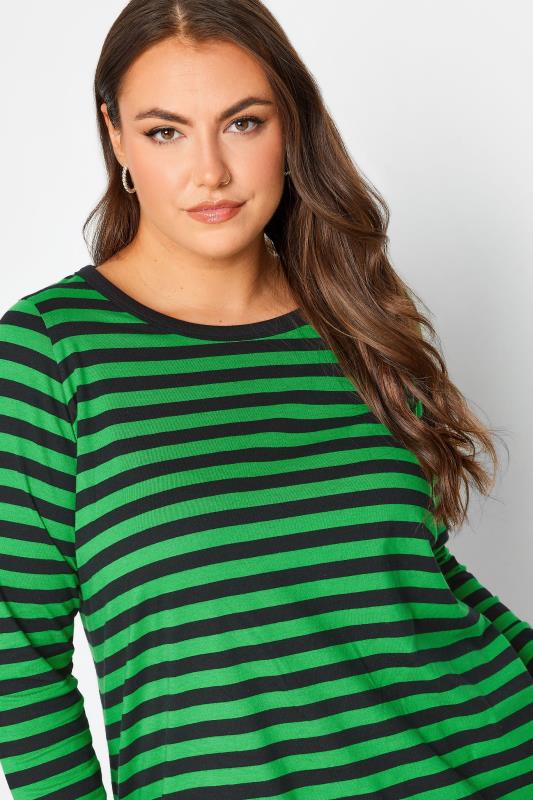 YOURS 2 PACK Plus Size Green & White Stripe Long Sleeve T-Shirts | Yours Clothing 6