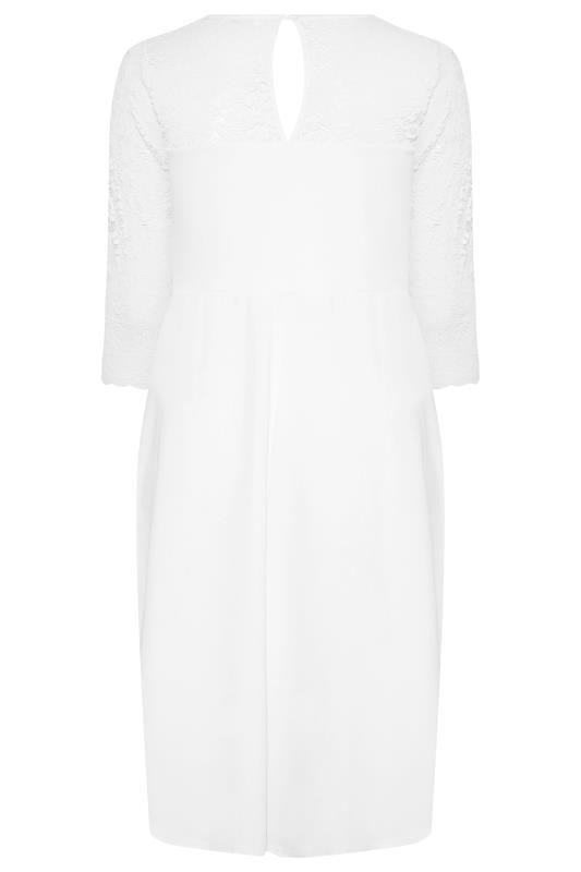 YOURS LONDON Plus Size White Lace Bridal Midi Dress | Yours Clothing 7