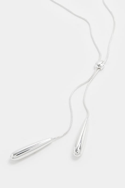 Silver Tone Long Droplet Lariat Necklace | Yours Clothing 2
