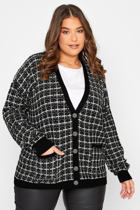  Grande Taille LTS Tall Black Boucle Knitted Cardigan