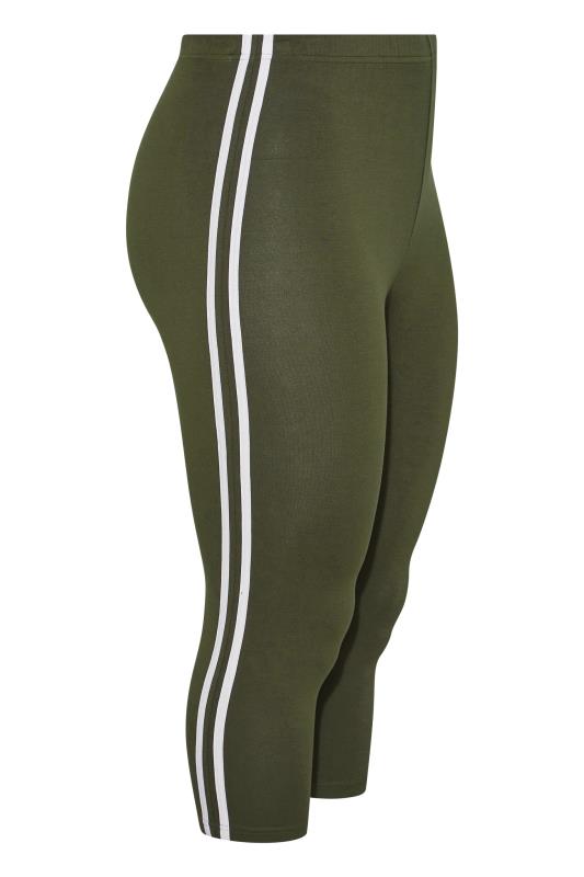 Plus Size Khaki Green Double Side Stripe Cropped Leggings | Yours Clothing 2