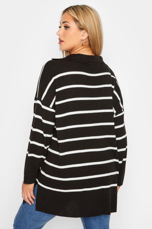 Plus Size Curve Black Stripe Collared Jumper | Yours Clothing 3