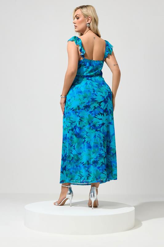YOURS Plus Size Blue Abstract Keyhole Ruffle Dress | Yours Clothing 2