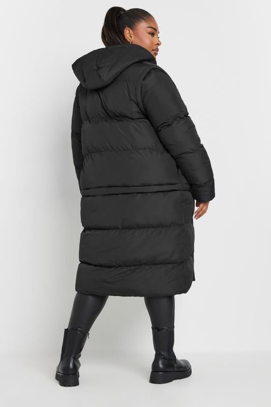 YOURS Curve Black 5-In-1 Padded Longline Puffer Coat | Yours Clothing 9