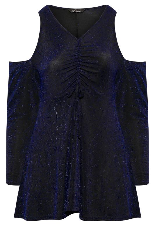 LIMITED COLLECTION Plus Size Black & Blue Glitter Cold Shoulder Top | Yours Clothing 6