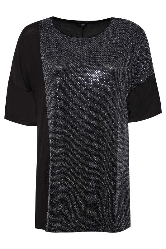 Plus Size Black Sequin Oversized Top | Yours Clothing 6