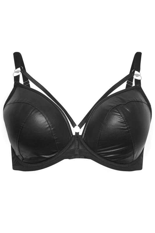 YOURS Plus Size Black Strapping Detail Faux Leather Padded Bra | Yours Clothing 6