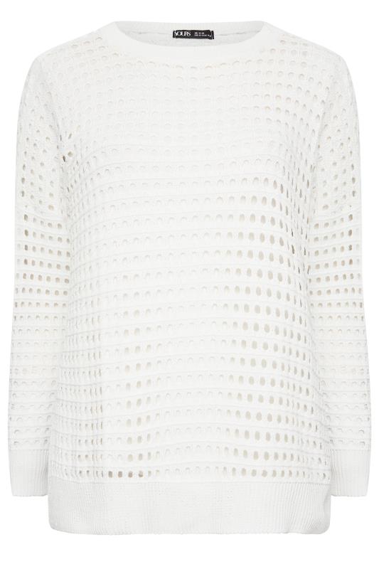 YOURS Plus Size White Side Split Crochet Jumper | Yours Clothing 6