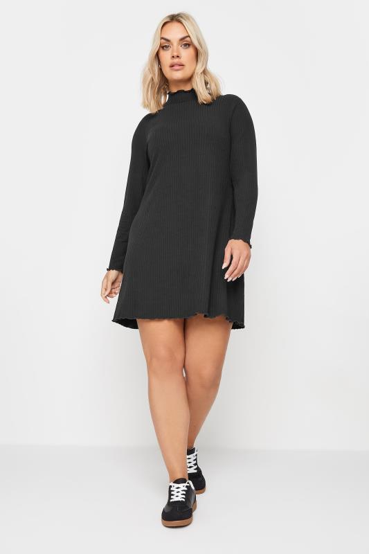 YOURS Curve Plus Size Black Lettuce Edge Tunic Dress | Yours Clothing  1