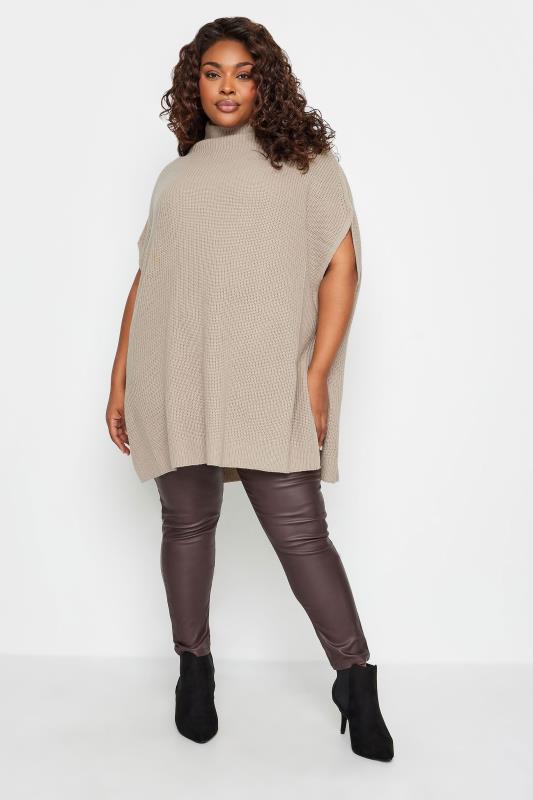 YOURS Plus Size Stone Brown High Neck Knitted Vest Top | Yours Clothing 3