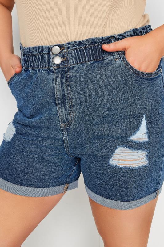YOURS Plus Size Mid Wash Blue Ripped Stretch Denim Shorts | Yours Clothing 4