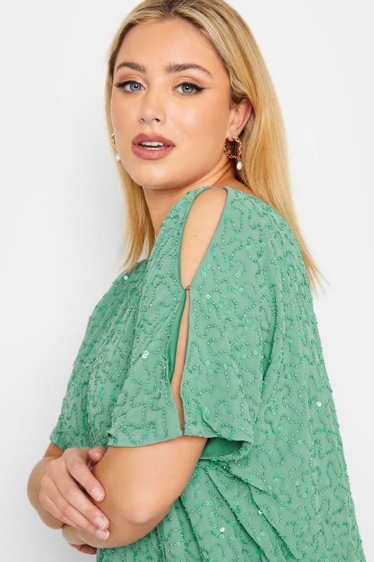LUXE Plus Size Green Sequin Hand Embellished Cape Dress | Yours Clothing 4