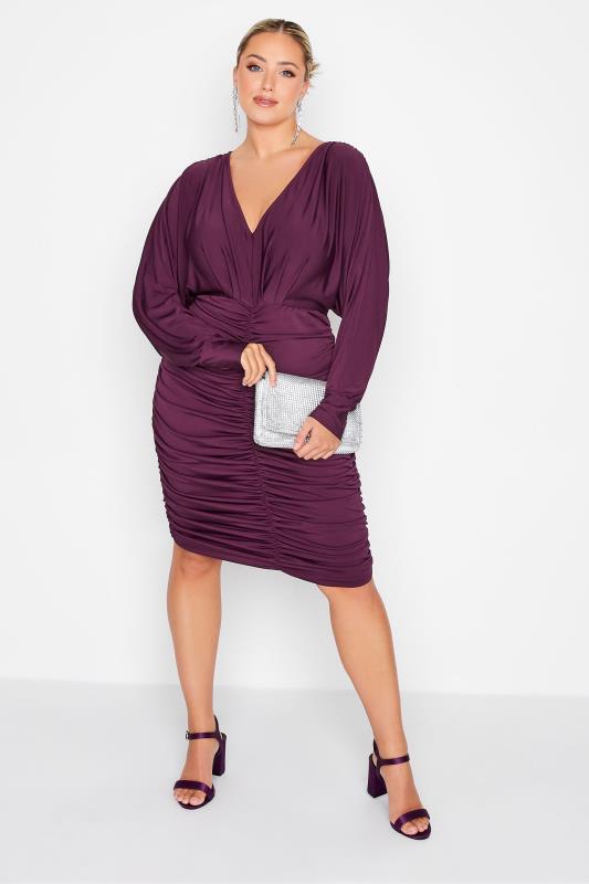 YOURS LONDON Plus Size Purple Ruched Bodycon Dress | Yours Clothing 2