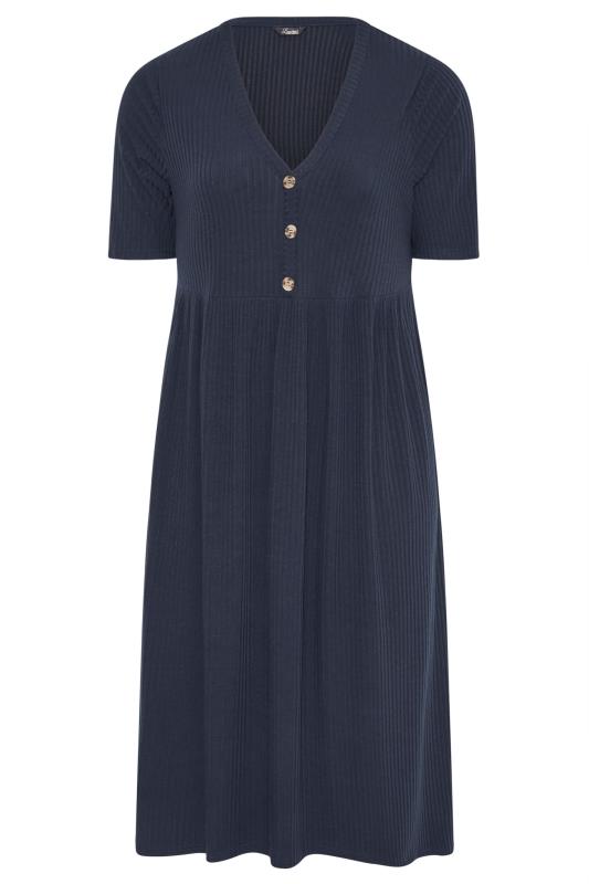 LIMITED COLLECTION Curve Navy Blue Ribbed Peplum Midi Dress 6