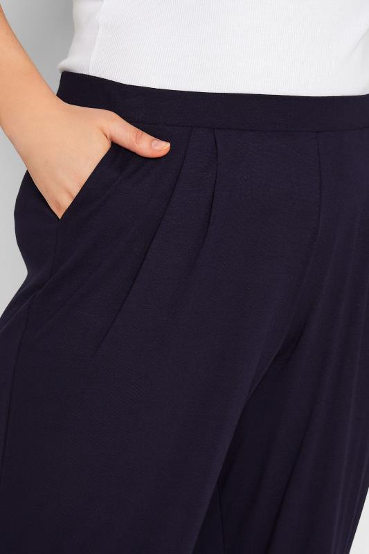 YOURS Plus Size Navy Blue Pleat Stretch Wide Leg Trousers | Yours Clothing