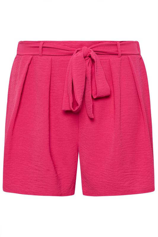 Yours Plus Size Pink Belted Textured Satin Shorts | Yours Clothing 5