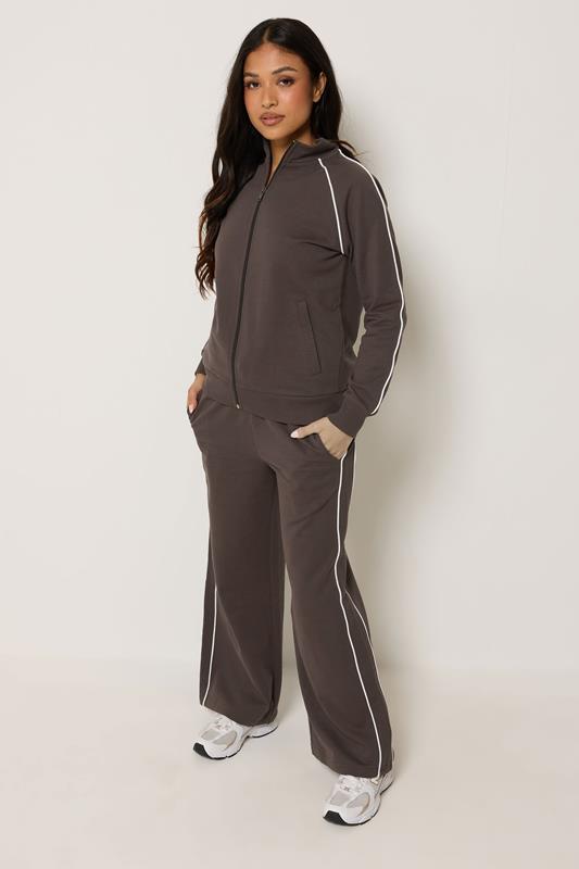  PixieGirl Petite chocoladebruine joggingbroek met contrasterende ritssluiting