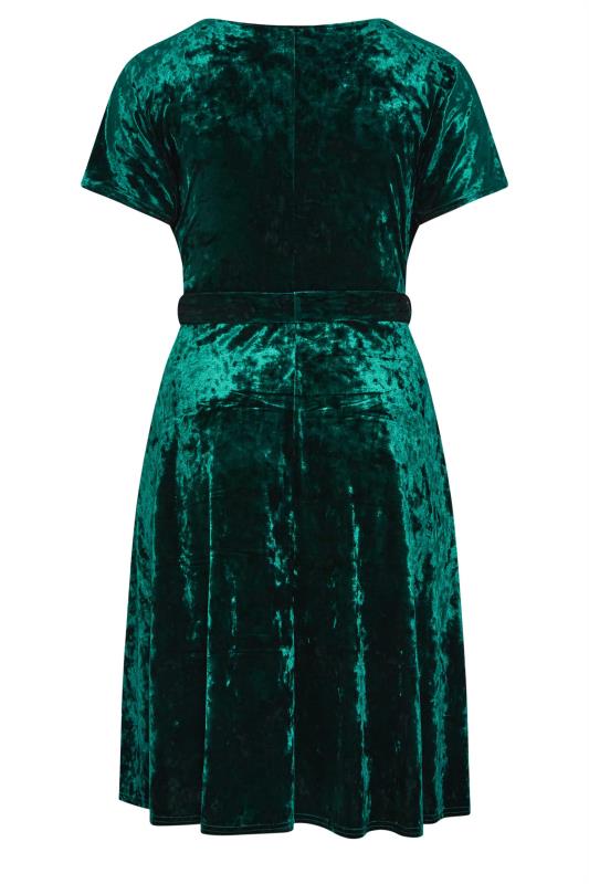 YOURS LONDON Plus Size Emerald Green Velvet Wrap Skater Dress | Yours Clothing 7