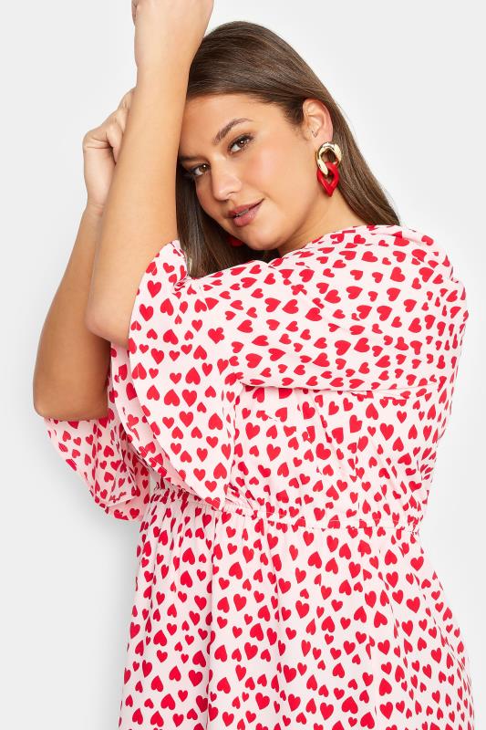 YOURS LONDON Plus Size Pink Heart Ruffle Sleeve Wrap Top | Yours Clothing 4