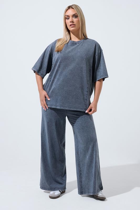  LIMITED COLLECTION grijze broek met wijde pijpen en acid wash-effect