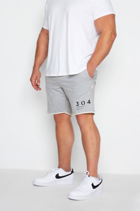 304 CLOTHING Big & Tall Grey Raw Edge Jogger Shorts 1