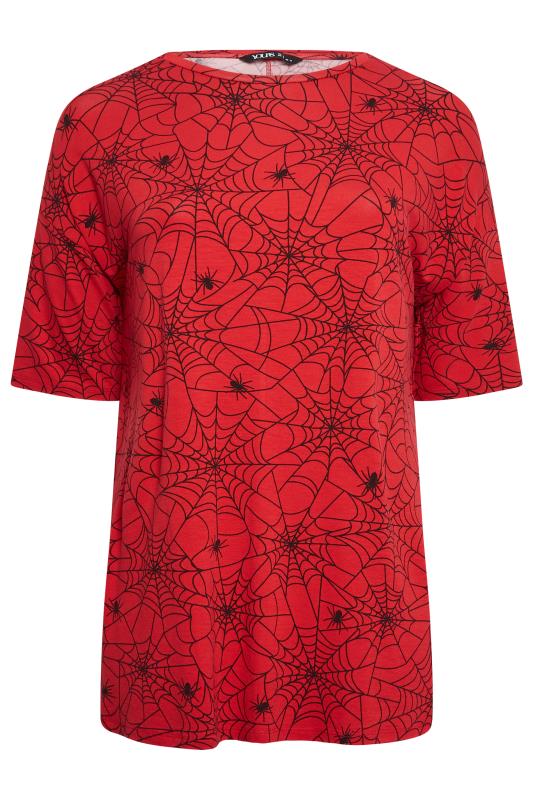 YOURS Curve Plus Size Red Cobweb Print Halloween T-Shirt | Yours Clothing  7