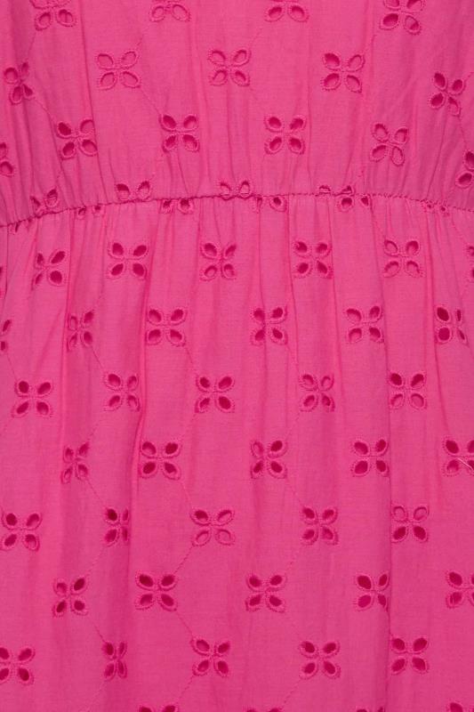 YOURS PETITE Plus Size Hot Pink Broderie Anglaise Strap Maxi Dress | Yours Clothing 5
