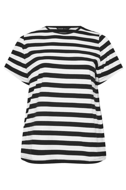 YOURS Plus Size Black White Stripe T Shirt Yours Clothing