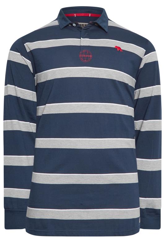D555 Big & Tall Navy Blue Stripe Rugby Style Shirt | BadRhino 1