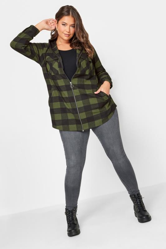 YOURS Plus Size Khaki Green Check Print Hooded Shirt | Yours Clothing 4