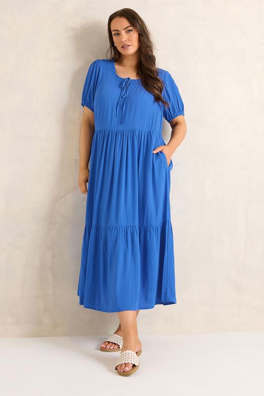 EVANS Plus Size Cobalt Blue Tiered Dress | Evans 1