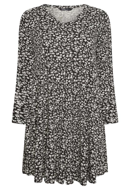YOURS Plus Size Black & White Ditsy Floral Print Swing Dress | Yours Clothing 4