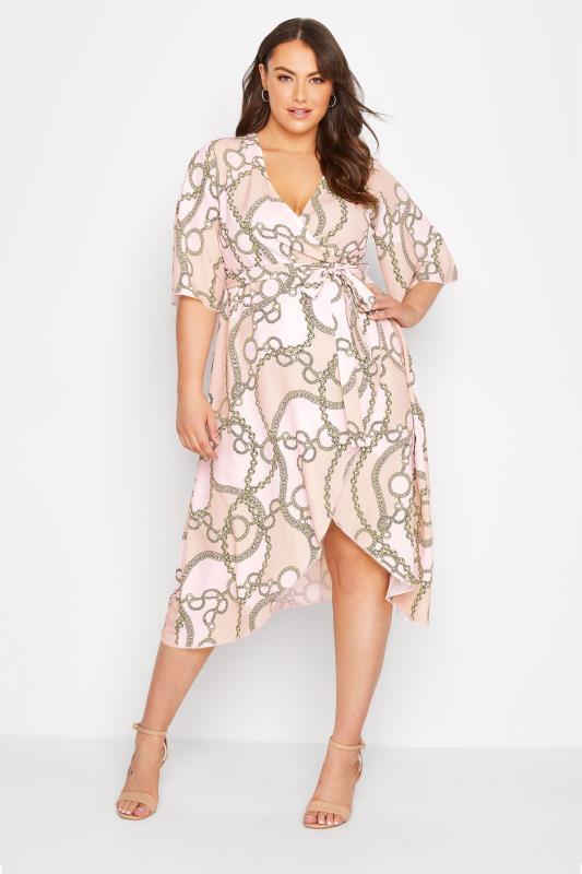YOURS LONDON Curve Pink Chain Print Wrap Dress 1