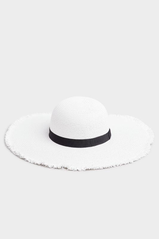 Plus Size  Yours White Frayed Edge Straw Hat