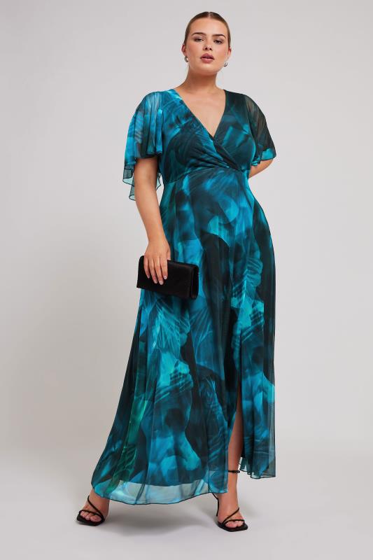 YOURS LONDON Curve Blue Abstract Print Wrap Maxi Dress | Yours Clothing 2