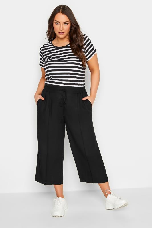 YOURS Plus Size Black Linen Look Culottes | Yours Clothing 2
