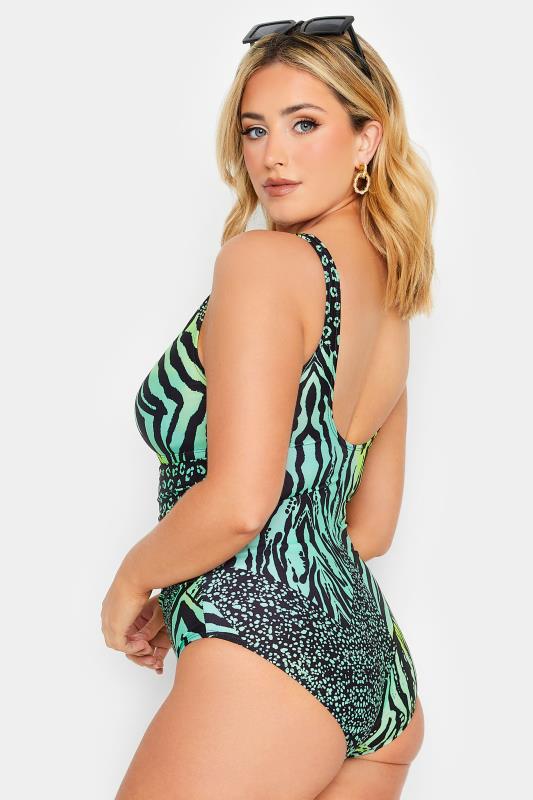 YOURS Curve Plus Size Green Animal Print Swimsuit | Yours Clothing  3