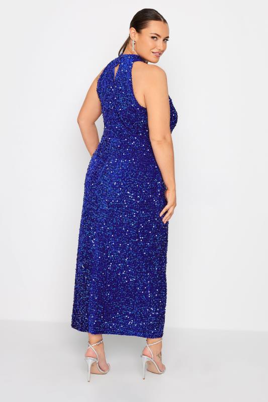 YOURS LONDON Plus Size Cobalt Blue Sequin Embellished Side Split Maxi Dress | Yours Clothing 4