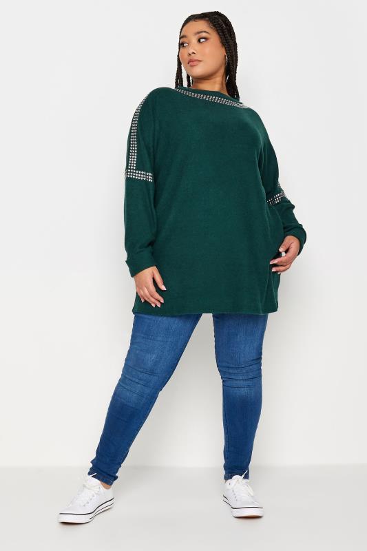 YOURS Plus Size Teal Blue Stud Batwing Sleeve Jumper | Yours Clothing 2