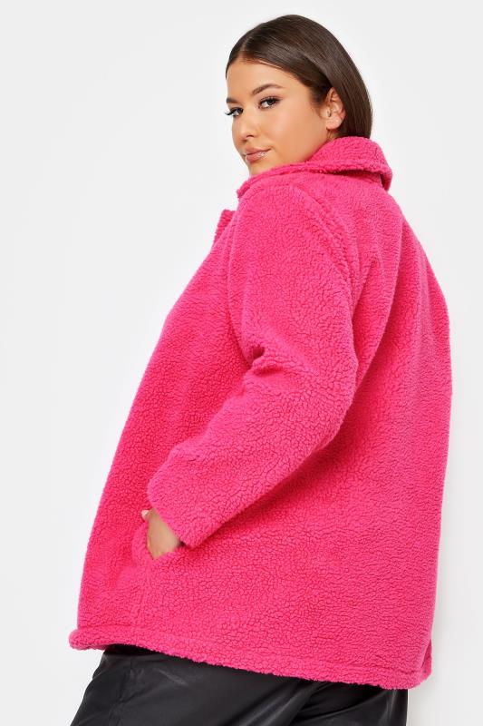 YOURS Plus Size Hot Pink Teddy Fleece Jacket | Yours Clothing 3