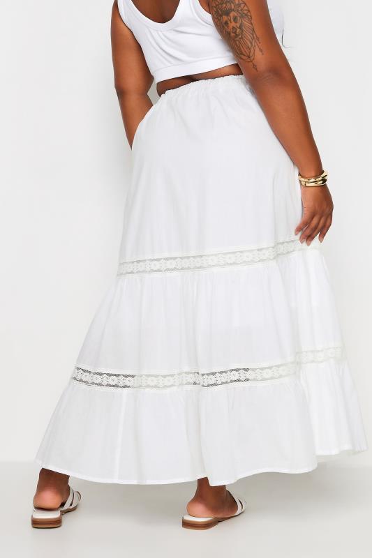 YOURS Plus Size White Tiered Lace Cotton Maxi Skirt | Yours Clothing 3