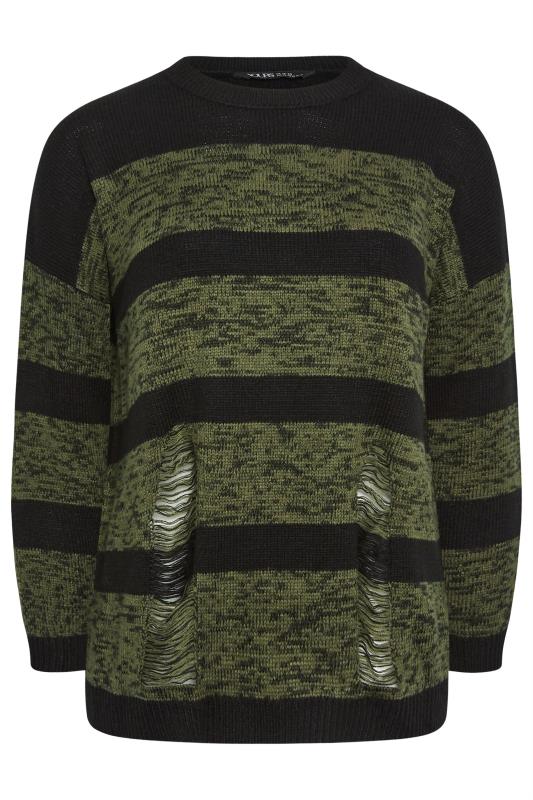 YOURS Curve Plus Size Green Distressed Stripe Jumper | Yours Clothing 6