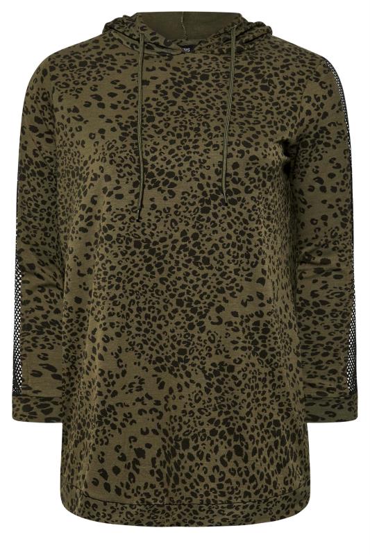 Curve Green Leopard Print Fishnet Sleeve Hoodie | Yours Clothing 6