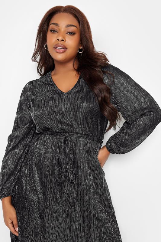 LIMITED COLLECTION Plus Size Black & Silver Crinkle Dress | Yours Clothing 4